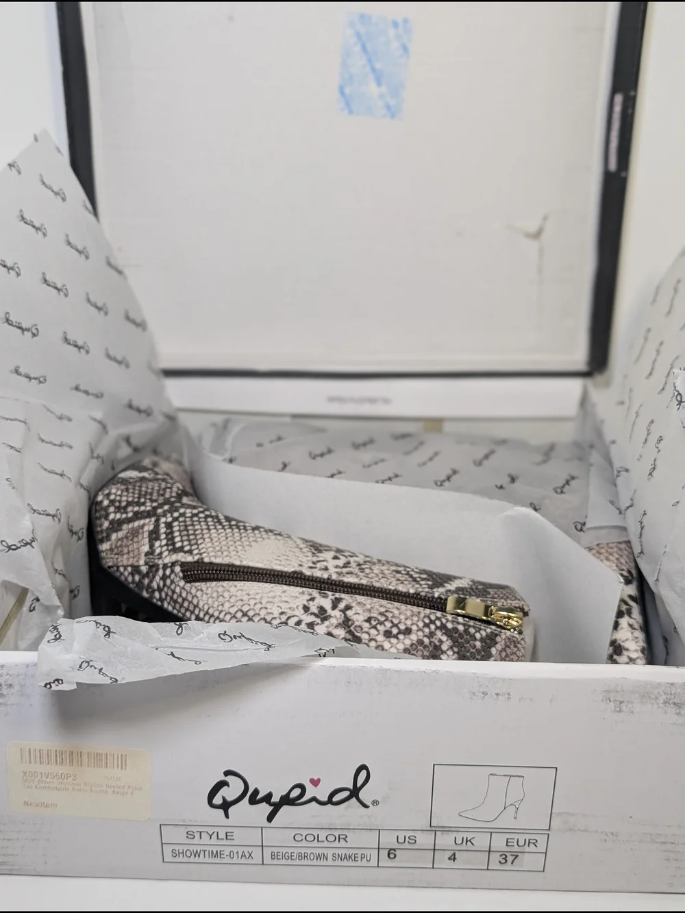 Qupid Snakeskin Ankle Boots Sz 6 NIB Pointy Toe Gold Stiletto High Heel Booties